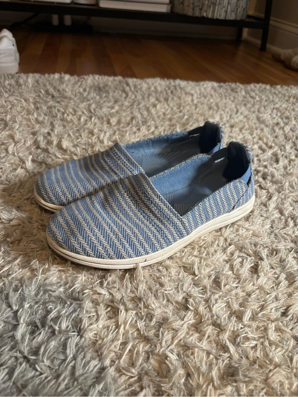 Cloudsteppers by Clarks Light Blue and White Slip-On Loafers